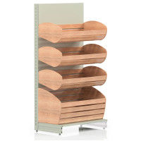 Металевий хлібний стелаж Modern Expo 1930х1330х500 мм, 4 полиці (1 велика + 3 корзини), кремовий RAL 9001 для магазинів та пекарень