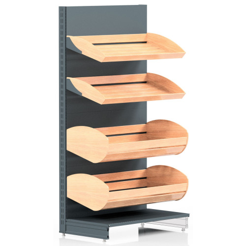 Стеллаж хлебный Modern Expo 1930х665х500 мм, 4 полки (2 средние + 2 корзины), антрацит, металлический для магазина и пекарни