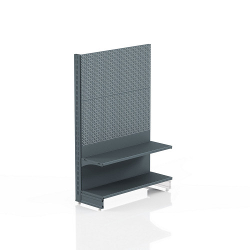 Торговий стелаж перфорований 1473х1000х300 мм, Modern Expo, 2 полиці, металевий, з гачками, антрацит
