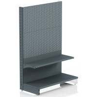 Торговий стелаж перфорований 1473х1000х400 мм, Modern Expo, 2 полиці, металевий, з гачками, антрацит
