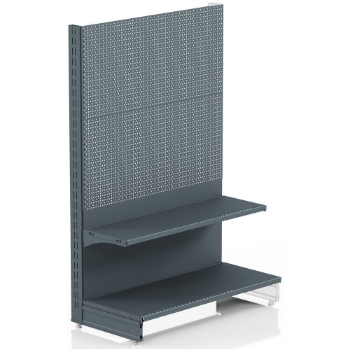 Торговий стелаж перфорований 1473х1000х400 мм, Modern Expo, 2 полиці, металевий, з гачками, антрацит
