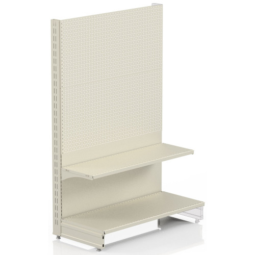 Торговий стелаж перфорований 1473х1000х400 мм, Modern Expo, 2 полиці, металевий, з гачками, кремовий