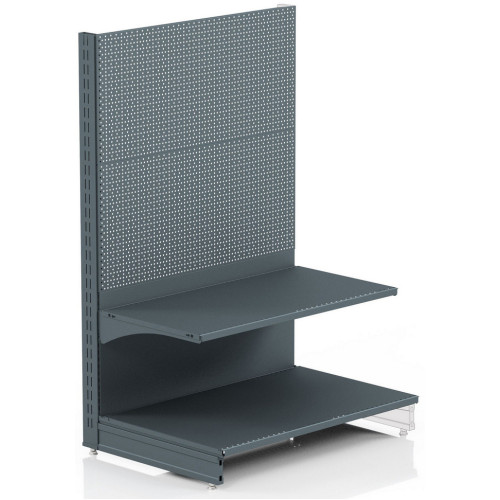 Торговий стелаж перфорований 1473х1000х500 мм, Modern Expo, 2 полиці, металевий, під гачки, антрацит