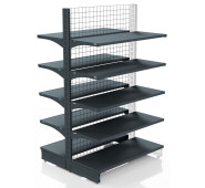 Торговий стелаж двосторонній 1625х1250х400 мм, Modern Expo, 10 полиць, задня стінка сітка, антрацит, для магазину
