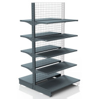 Торговий стелаж двосторонній 1930х1250х400 мм, Modern Expo, 10 полиць, задня стінка сітка, для магазину, антрацит